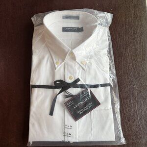 NWT Lyonscott Premier White Dress Shirt 17 x 34 Non-Iron 100% Cotton